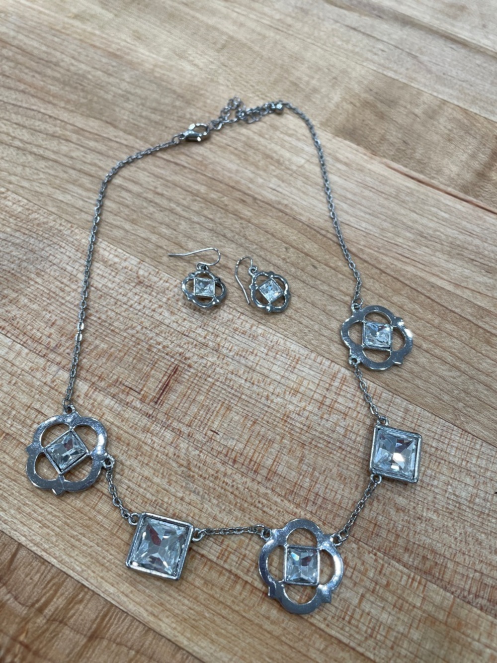 *3 for $10* Silver-Tone Floral Crystal Necklace and Earring Set - Clear